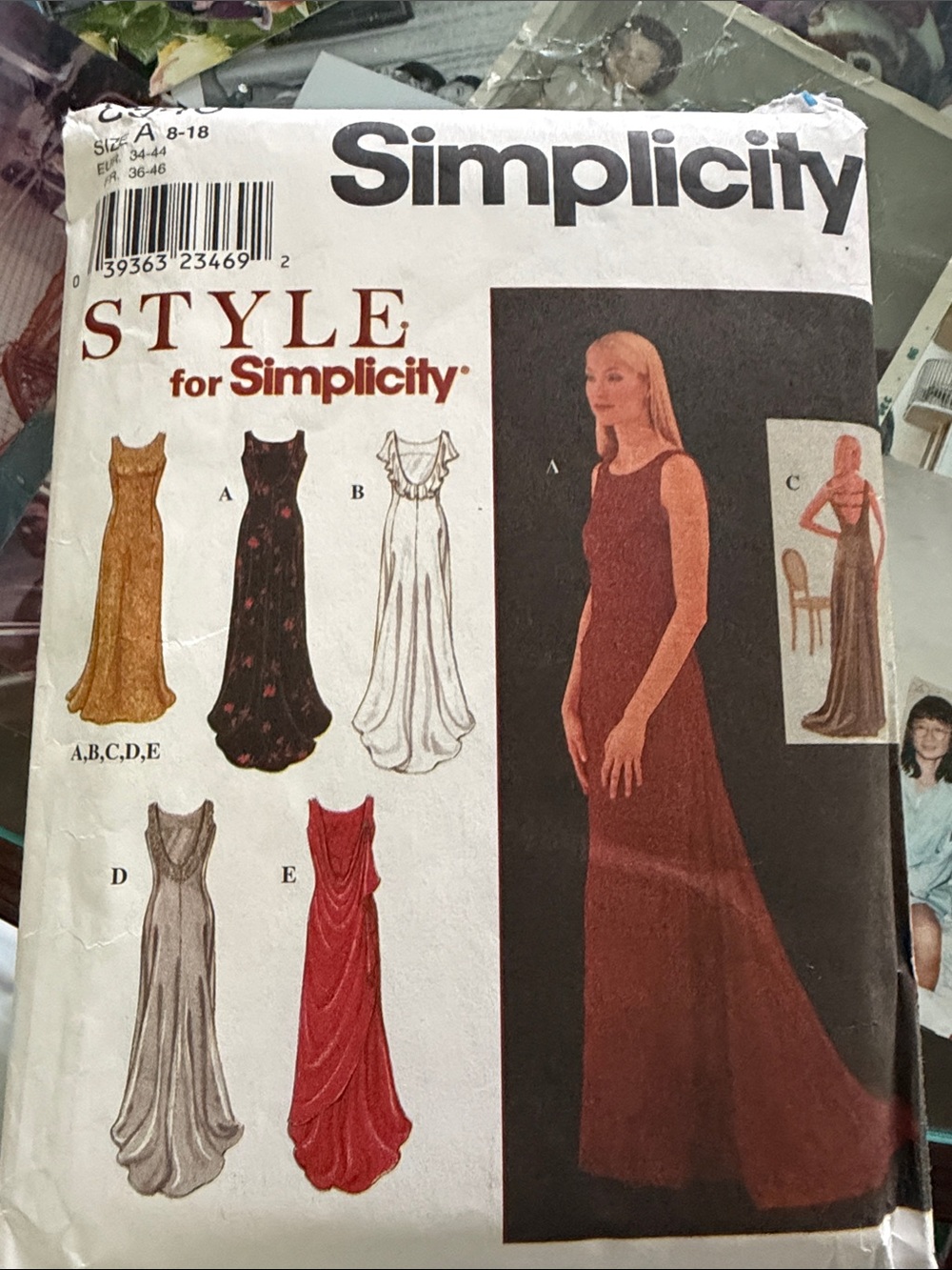 Simplicity Women's Maxi Evening Dress Pattern — Red and Gold Variations